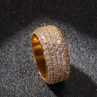 18K Vergoldeter Legierungs-Herzring mit Breitem Band, Voll Besetzt mit Oval Geschliffenen Kubischen Zirkonia, Zertifiziert von Drittanbietern, Hip-Hop-Ring
