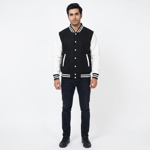 Varsity Jacket Wholesale Pakistan Satin Design <b>Covered</b> <b>Button</b> Plus Size Stand Collar Front Logo Sweater Jacket - Product Image 1