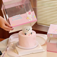 Nouvelles boîtes à gâteaux d'anniversaire carrées en papier avec bordure transparente, style ceinture, motifs de dessins animés, disponibles en tailles 8 pouces