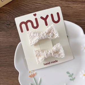 Barrettes pour <span class=keywords><strong>cheveux</strong></span> de fille en dentelle à nœud papillon, tissu beige, fil de <span class=keywords><strong>neige</strong></span>, accessoires pour <span class=keywords><strong>cheveux</strong></span> de princesse, queue de cheval - Product Image 6