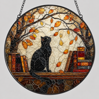 Attrape-soleil suspendu en vitrail motif chat, décoration d'automne et d'Halloween, 9cm/16cm/20cm/25cm/30cm