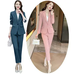 महिला पंत सूट कोरियाई औपचारिक संगठनों जापानी कार्यालय महिला रंगीन जाकेट जैकेट काम पतलून टक्सीडो सेट नीले रंग के कपड़े व्यापार सूट