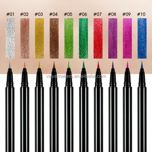 Multi cromo 10 cores delineador à prova de água longa duração delineador líquido seco rápido caneta shimmer glitter delineador líquido