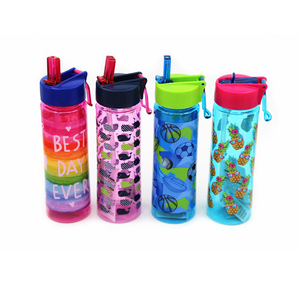 Custom logo cute plastic children's water bottle bpa free kids water bottle with straw
