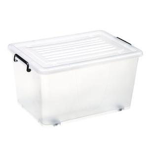 Heavy Duty Clear Storage <strong>Bin</strong> with Secure <strong>Lid</strong> and Wheels Stackable <strong>Plastic</strong> Container for Office and Pantry Use - Product Image 1