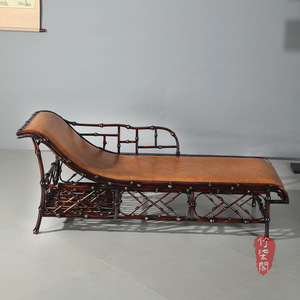 Bamboo Chaise Lounge Chinese Style Lacquered Bamboo Frame Tapered Legs Tilting Design Daybed Furniture - Product Image 1
