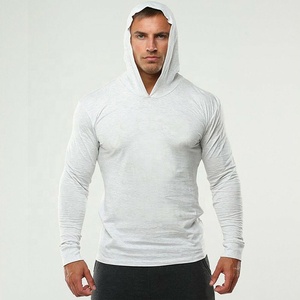 JL0928A all'ingrosso da <span class=keywords><strong>uomo</strong></span> tinta unita in bianco <span class=keywords><strong>con</strong></span> <span class=keywords><strong>cappuccio</strong></span> sottile Bodybuilding sport Fitness <span class=keywords><strong>manica</strong></span> <span class=keywords><strong>lunga</strong></span> felpa magliette <span class=keywords><strong>con</strong></span> <span class=keywords><strong>cappuccio</strong></span> - Product Image 2
