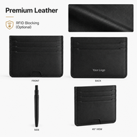 Porte-cartes en cuir fin multi-emplacements, étui pour cartes de crédit en cuir de vachette véritable avec logo personnalisé pour cadeaux d'affaires en gros