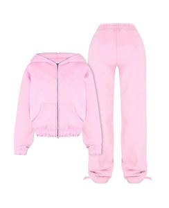 KY Embroidery Patch Crop Hoodie Acid Wash Hoodies Sweatpants and Hoodie Set Acid Washed Long Sleeve Custom <strong>Tracksuits</strong> for Women - Product Image 2