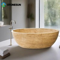 Baignoire en travertin beige naturel sculptée à la main de style occidental décorative d'intérieur personnalisée StoneSun