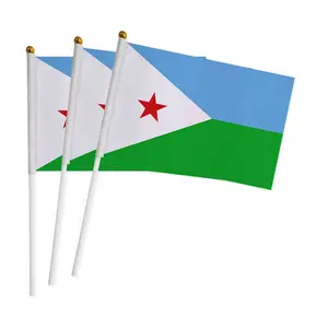 Huiyi Djiboutian Hand Gehouden Vlaggen Zwaaien 14X21Cm Custom Djibouti Wave Hand Vlag Banner