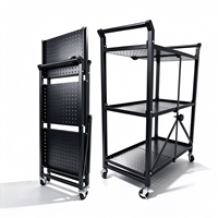 Chariot utilitaire pliable à 3 niveaux en fer, revêtement poudré, capacité 45 kg, chariot de rangement, organisateur pour cuisine et salle de bain