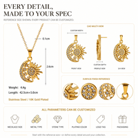 Ensemble de chaînes superposées tendance en acier inoxydable plaqué or 18 carats, ton or et argent, avec pendentif ZIRCON Soleil Lune Étoile, unisexe