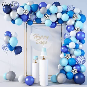144 Buah Kit Lengkungan Karangan Bunga Balon Biru 12'10'' Navy Royal Biru Putih Confetti Mutiara Bintang Perak Balon Metalik SET979