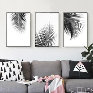 Botanical Decorative Leaves Bedroom Triple Living Room Sofa Wall Painting Nordic Minimalist Natural Style Black and White Canvas