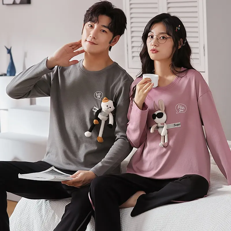 Cat & Dog Loạt Chất Lượng Cao Thiết Kế Mới Tinh Khiết Cotton Fancy Couple Bộ Đồ Ngủ Đồ Ngủ Đồ Ngủ Cho Phụ Nữ Đặt