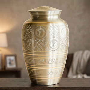 Silver Metal Cremation Urn 220 Cubic Inch Decorative Memorial <b>Keepsake</b> Floral Engraved <b>Ashes</b> Container - Indian Home Crafts - Product Image 4