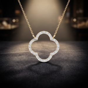 Colgante Abierto de Lujo con Diamante Cultivado en Laboratorio en Forma de Trébol, Oro 10K 14K 18K, Plata 925 935, para Regalo de Aniversario de Bodas - Product Image 1