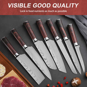 Meilleur produit : Ensemble de 7 couteaux japonais en acier inoxydable, couteau de chef, Santoku, hachoir à viande, manche brun, couteaux de cuisine - Product Image 5