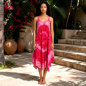 Robe d'été longue multicolore tie-dye en rayonne respirante et écologique à taille naturelle pour femme, idéale pour les tenues décontractées - Product Image 1