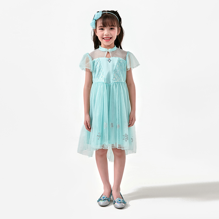 Elsa Frozen Ice Princess Children's Cotton Girls' TV Movie Costume Dress  Blue Short Sleeved Flowing Shoulder Length Skirt| Alibaba.com