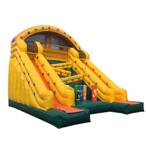 Amusement Park Event Inflatable Zigzag Climbing dry slide yellow dual slip water slide for sale