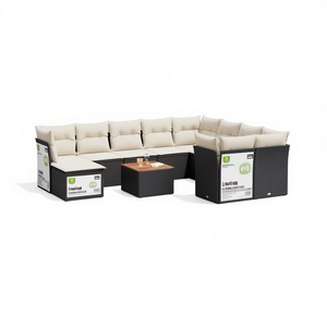 Cream White And Black <b>Rattan</b> Garden <b>Sofa</b> Set 6 Seater Outdoor Furniture Contemporary Design - Product Image 1