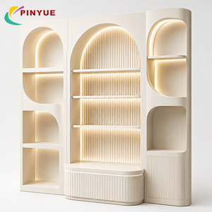 Custom Fluted Retail Back <strong>Wall</strong> Shelving Unit Modern Cream Arched LED <strong>Display</strong> <strong>Cabinet</strong> for Salon Boutique Cosmetics Store Showcase - Product Image 1