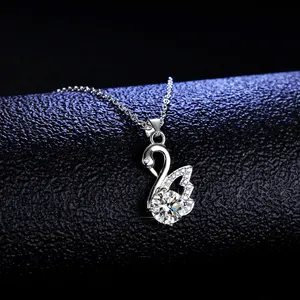 Romantic Fine Fashion Jewelry 925 Sterling Silver Jewelry Swan Moissanite Necklace Pendants For Women Valentine's Day Gift