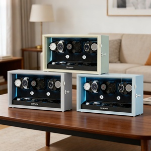 Nuevo y Moderno Estuche Giratorio Automático para 6+6 <span class=keywords><strong>Relojes</strong></span>, Caja Exhibidora con Acabado Premium <span class=keywords><strong>de</strong></span> Madera y Película Protectora - Product Image 1