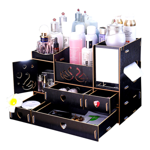 FAI DA TE In Legno Cosmetici Scatola di Immagazzinaggio Dell'organizzatore Dei Monili di Trucco w/Regolabile <span class=keywords><strong>Specchio</strong></span>, Scatola Del Tessuto, 4 Cassetti - Product Image 4