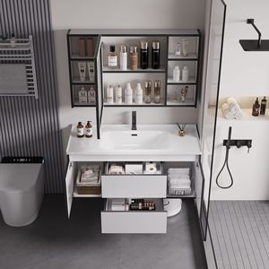 Cream style <b>bathroom</b> <b>cabinet</b> modern minimalist <b>bathroom</b> ceramic integrated basin washbasin smart basin - Product Image 3