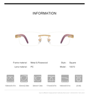 Gafas de madera sin montura Borregls para hombre, montura de diseñador sin marco, gafas cuadradas con diamantes, monturas de gafas ópticas de lujo para mujer 10015