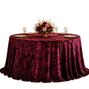 Mantel Redondo de Terciopelo Aplastado Color Borgoña, Reutilizable para Bodas, Eventos, Alquiler, Venta al por Mayor, Opción Ignífuga - Product Image 1