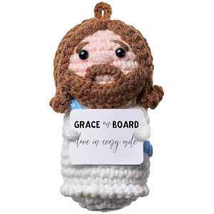 Poupée en <span class=keywords><strong>laine</strong></span> tricotée à la main au crochet avec <span class=keywords><strong>cheveux</strong></span> bruns et barbe, pendentif de voiture et ornements religieux - Accessoires pour bébé - Product Image 5