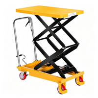 Chariot élévateur à ciseaux hydraulique manuel mobile en acier au carbone avec pieds pliables, hauteur de levage 1,26 m, table transpalette 700x450 mm