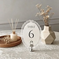 Carte de numéro de table personnalisée ovale avec bordure en dentelle, chiffres personnalisés pour la décoration de table de mariage