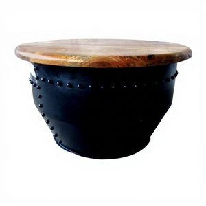 Mesa de Centro Redonda Convertible de Estilo Industrial y Vintage, Fabricada en Hierro y Metal, con Almacenamiento, para Sala de Estar de Lujo, Estilo Rústico y Antiguo - Product Image 1