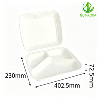 SUMKOKA Boîtes alimentaires jetables à clapet 9*8 pouces à 3 compartiments en bagasse, boîte à emporter pour le déjeuner du lendemain, compostable