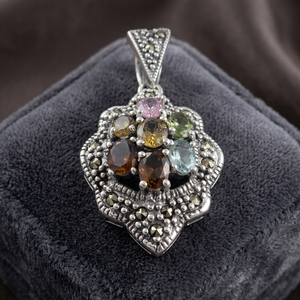 Pendentif en argent sterling 925 de qualité supérieure pour femme, avec pierres naturelles tendance (Marcasite, Tourmaline), style fantaisie, pour tous les jours - Product Image 4