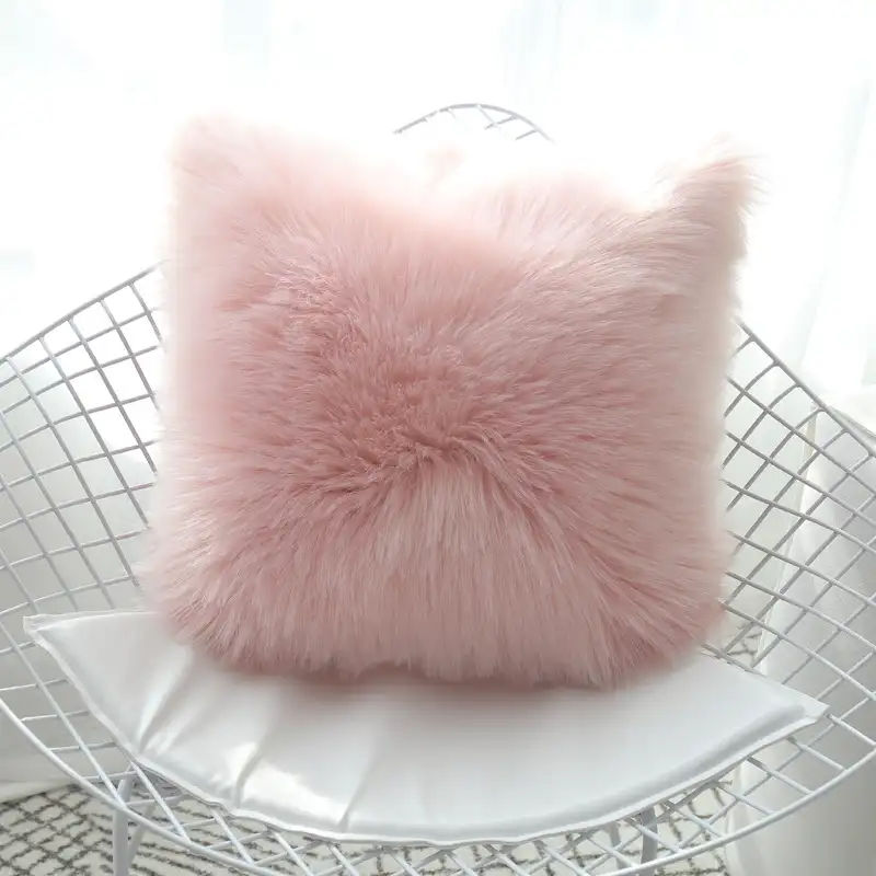 Cushion Cover Fluffy Throw Pillow Covers Home Decoration Luxury Sofa Plush Bed Pink Princess Pillow Case Ins 45x45cm/