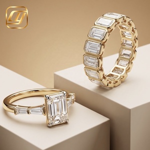 Anillo de Compromiso de Lujo con Diamante Cultivado en Laboratorio con Corte Esmeralda, Joyería Fina con Incrustaciones de Diamantes, Oro Sólido de 10K, Anillo de Compromiso para Mujer - Product Image 2