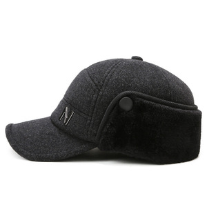 Gorro de béisbol de lana para hombre con orejeras y letra N, cálido, estilo pico de pato, para hombres de mediana edad y mayores - Product Image 2