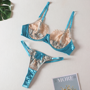 Set di Lingerie Sexy in Raso e Pizzo, Reggiseno con Ferretto, Spalline Regolabili, Perizoma a Vita Bassa, Intimo Elegante da Donna - Product Image 5