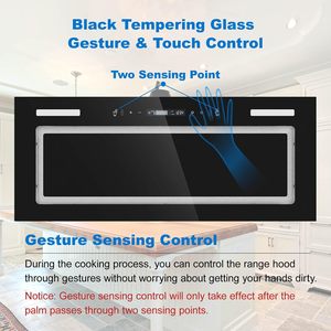 Insert de <span class=keywords><strong>hotte</strong></span> de cuisine 30 pouces 800 CFM, capot de ventilation intégré en verre <span class=keywords><strong>noir</strong></span> et ventilateur d'extraction de cuisine à commande tactile, - Product Image 6