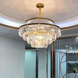 Luminaires suspendus design modernes lustre rond de luxe en cristal or k9 pour le salon - Product Image 2