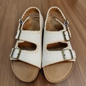 Flat Sandals Women Open <b>Toe</b> Genuine Leather Buckle Closure Cork Outsole Breathable Summer Casual Solid Color Elegant Style - Product Image 2