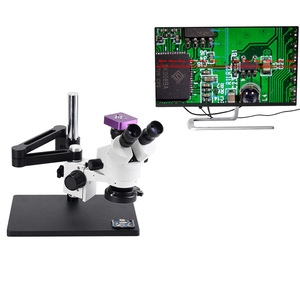 7X-45X Zoom 51MP Caméra Vidéo Bras Articulé Longue <span class=keywords><strong>Distance</strong></span> De Travail Trinoculaire Stéréo <span class=keywords><strong>Microscope</strong></span> pour Mobile Réparation Soudage - Product Image 2