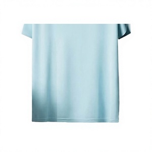 Men Light Blue Short Sleeve O-Neck Cotton T-<b>Shirt</b> Regular Fit Casual Solid Color Breathable Jersey Knit Plain Dyed T <b>Shirt</b> - Product Image 2