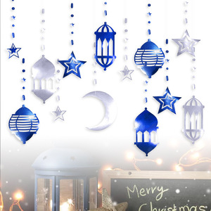 CY Kit dekorasi Muslim, lentera bulan bintang emas bentuk Garland Ramadan Kareem dekorasi Muslim selamat Lebaran pesta gantung putaran latar belakang